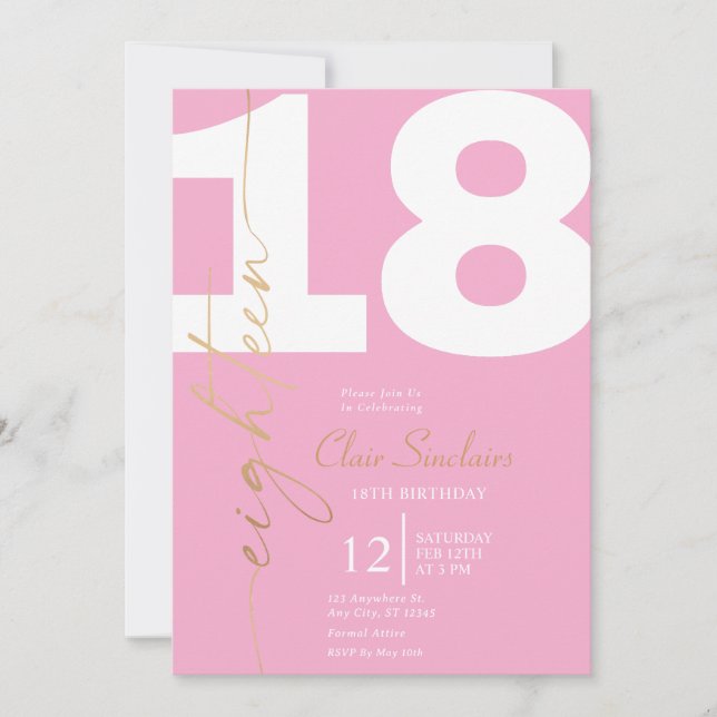 Elegant Gold Calligraphy 18th Birthday Party Invit Invitation (Front)