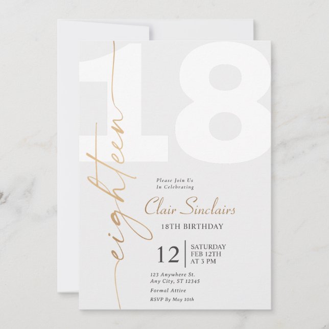 Elegant Gold Calligraphy 18th Birthday Party Invitation (Front)