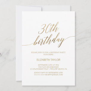 Elegant Gold Calligraphy 30th Birthday Invitation