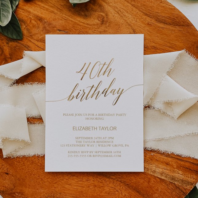 Elegant Gold Calligraphy 40th Birthday Invitation (Creator Uploaded)