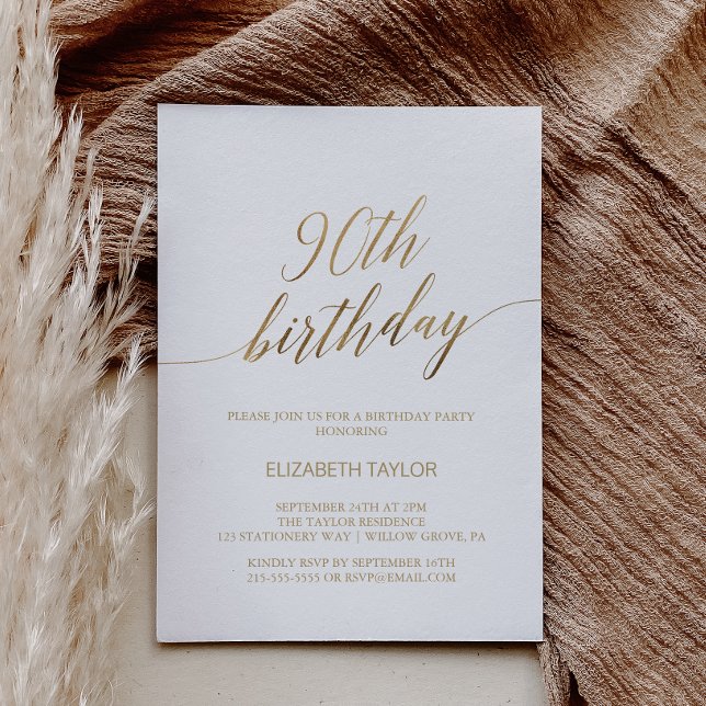 Elegant Gold Calligraphy 90th Birthday Invitation (Creator Uploaded)