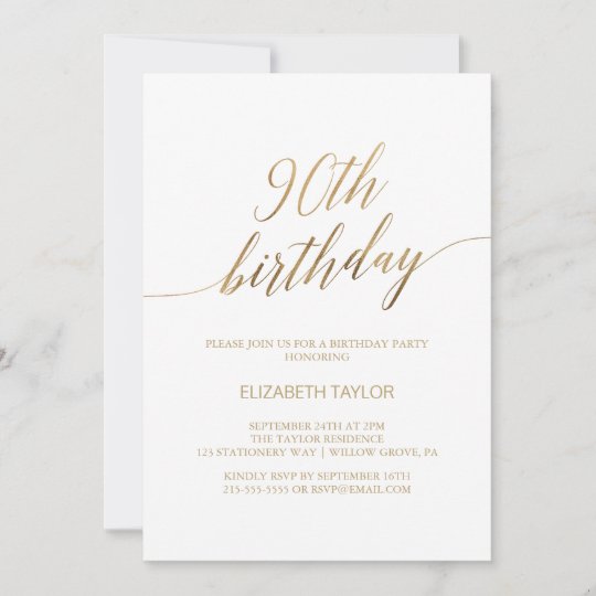 Elegant Gold Calligraphy 90th Birthday Invitation Zazzle Co Uk