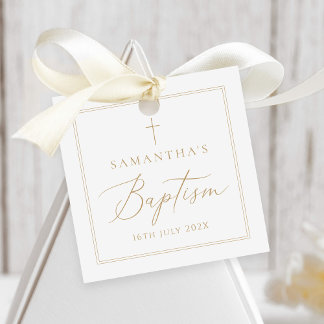 Elegant Gold Calligraphy Baptism Favour Tags