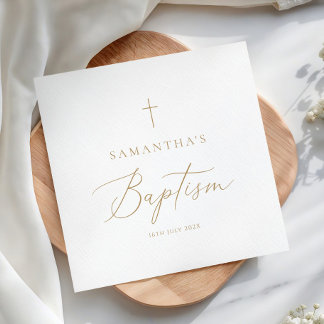 Elegant Gold Calligraphy Baptism Napkin