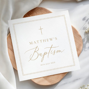 Elegant Gold Calligraphy Baptism Napkin