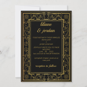 elegant gold calligraphy black Wedding Invitation