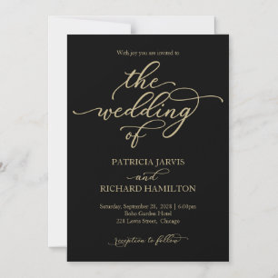 Elegant Gold Calligraphy Black Wedding Magnetic Invitation