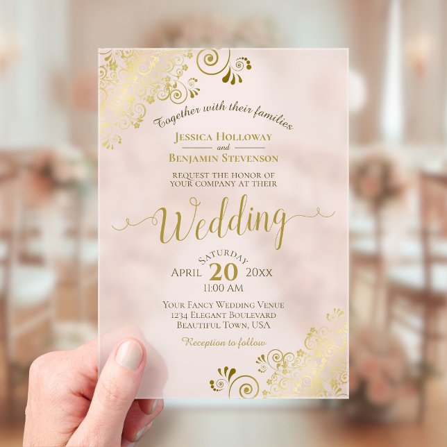Elegant Gold Calligraphy Blush Pink Wedding Acrylic Invitations (Creator Uploaded)