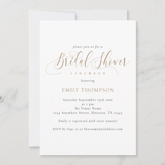 Elegant Gold Calligraphy Bridal Shower  Invitation (Front)