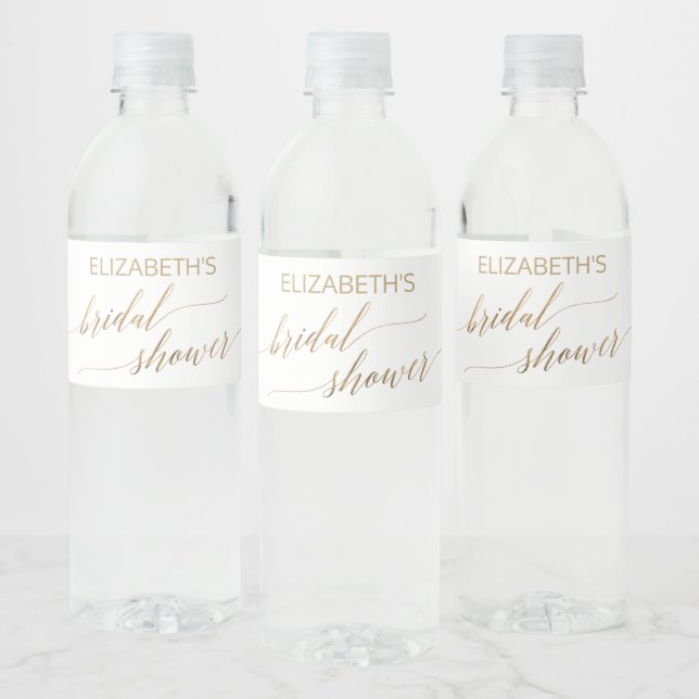 Elegant Gold Calligraphy Bridal Shower Water Bottle Label (Bottles)