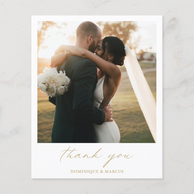 Elegant Gold Calligraphy Budget Wedding Thank You (Front)