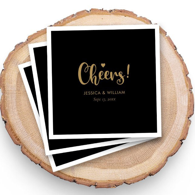 Elegant Gold Calligraphy Cheers Napkins - Black (Elegant Gold Calligraphy Cheers Napkins - Black)