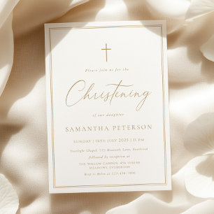 Elegant Gold Calligraphy Christening Invitation