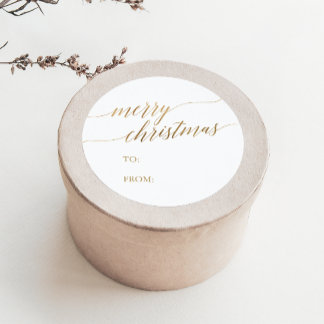 Elegant Gold Calligraphy Christmas Gift Name Classic Round Sticker