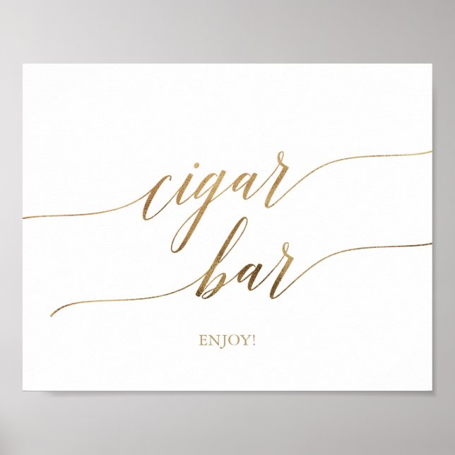 Elegant Gold Calligraphy Cigar Bar Horizontal Poster (Front)