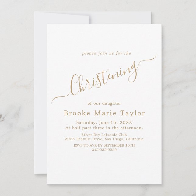 Elegant Gold Calligraphy Confirmation Invitation (Front)
