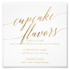 Elegant Gold Calligraphy Cupcake Flavors Sign