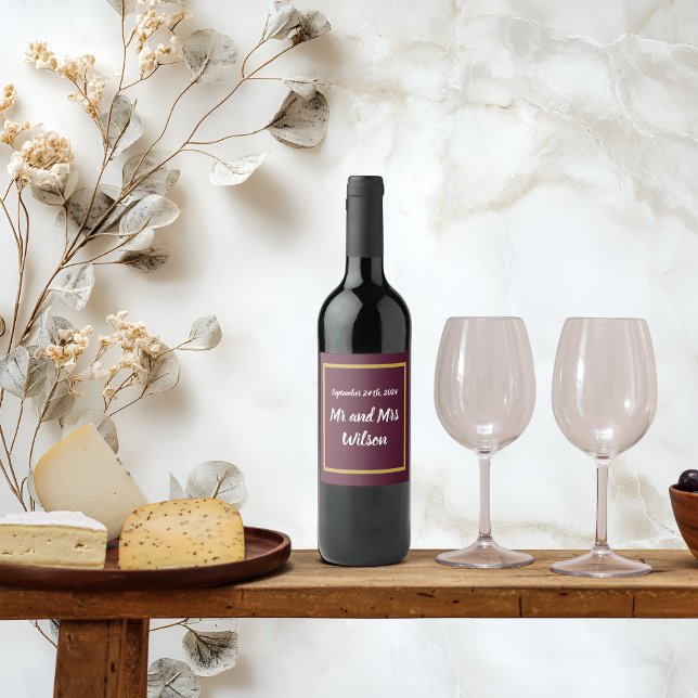 Elegant Gold Calligraphy Dark Purple Wine Labels (Creator Uploaded)