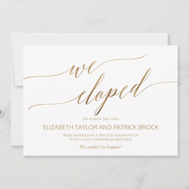 Elegant Gold Calligraphy Elopement Announcement (Front)