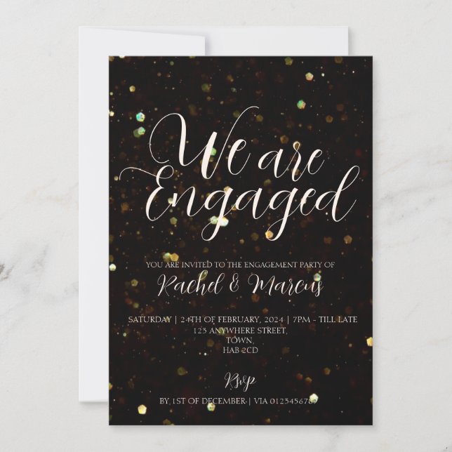 Elegant Gold Calligraphy Engagement Party Invitation (Front)