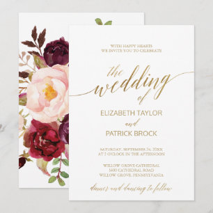 Elegant Gold Calligraphy Floral Backing Wedding Invitation