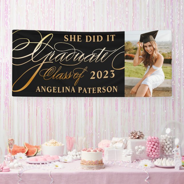 Elegant Gold Calligraphy Graduate Class of 23 Banner (Party)