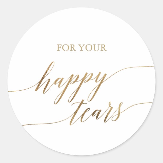 Elegant Gold Calligraphy Happy Tears Tissue Classic Round Sticker (Front)