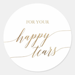 Elegant Gold Calligraphy Happy Tears Tissue Classic Round Sticker