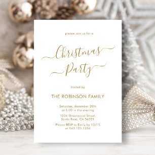 Elegant Gold Calligraphy Holiday Christmas Party Invitation