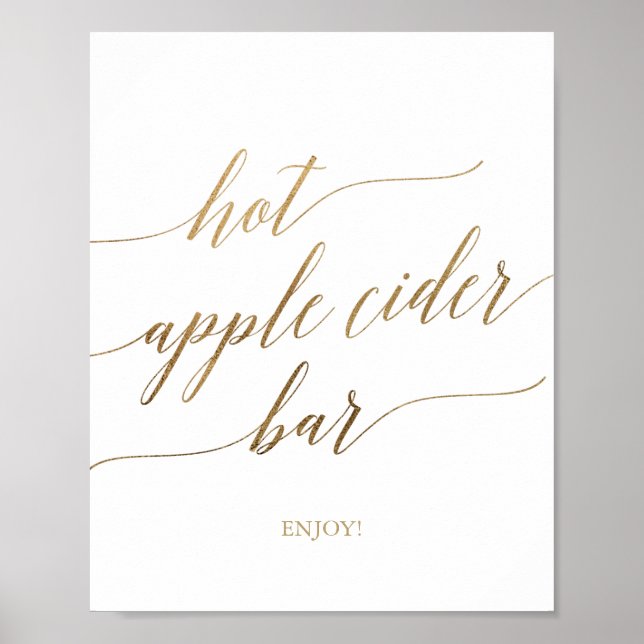 Elegant Gold Calligraphy Hot Apple Cider Bar Sign (Front)