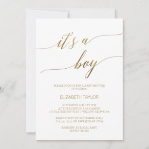 Elegant Gold Calligraphy It's A Boy Baby Shower Invitation