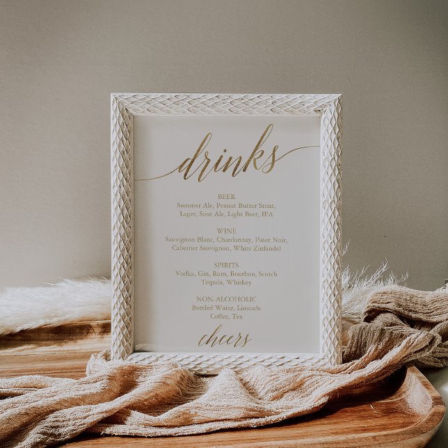 Elegant Gold Calligraphy | Ivory Drink Menu Sign (Creator Uploaded)