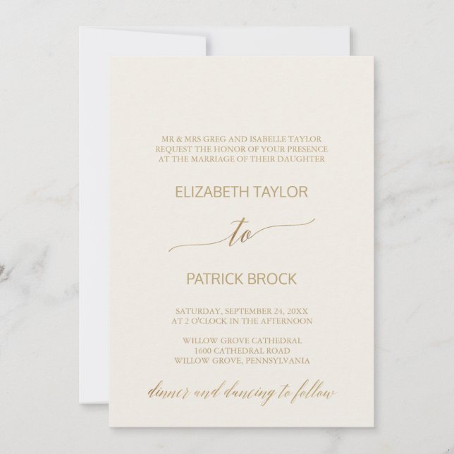 Elegant Gold Calligraphy | Ivory Formal Wedding Invitation (Front)