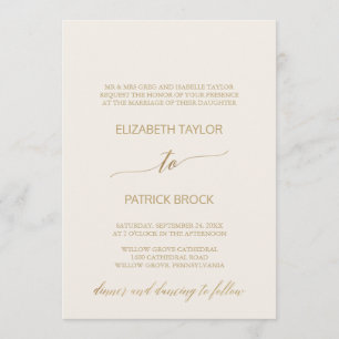 Elegant Gold Calligraphy Ivory Formal Wedding Invitation