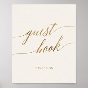 Elegant Gold Calligraphy Ivory Guest Book Sign