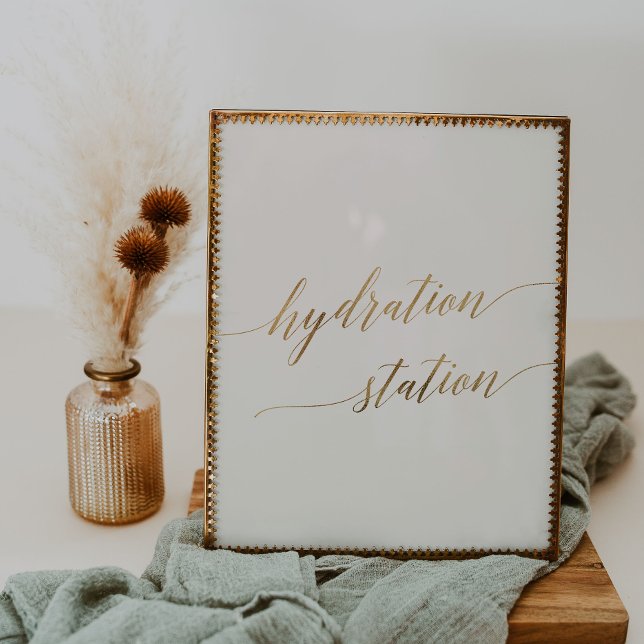 Elegant Gold Calligraphy Ivory Hydration Station Poster (Creator Uploaded)