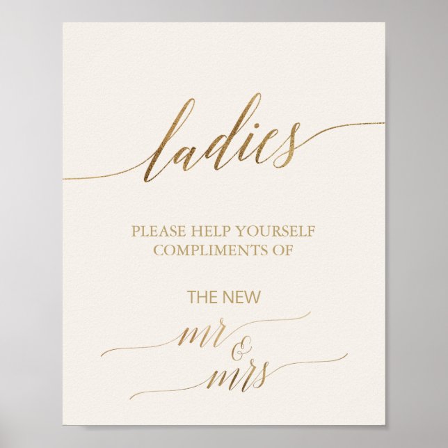 Elegant Gold Calligraphy | Ivory Ladies Bathroom Poster (Front)