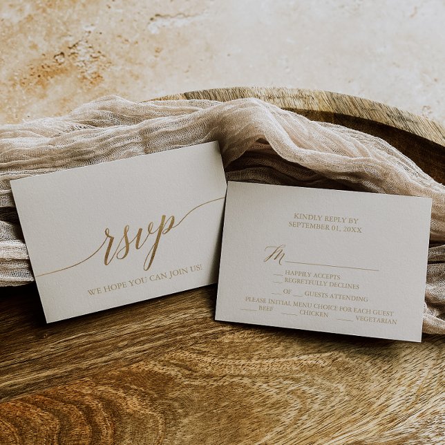 Elegant Gold Calligraphy | Ivory Menu Choice RSVP (Creator Uploaded)