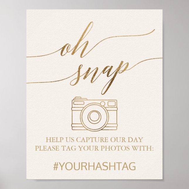 Elegant Gold Calligraphy | Ivory Oh Snap Sign (Front)