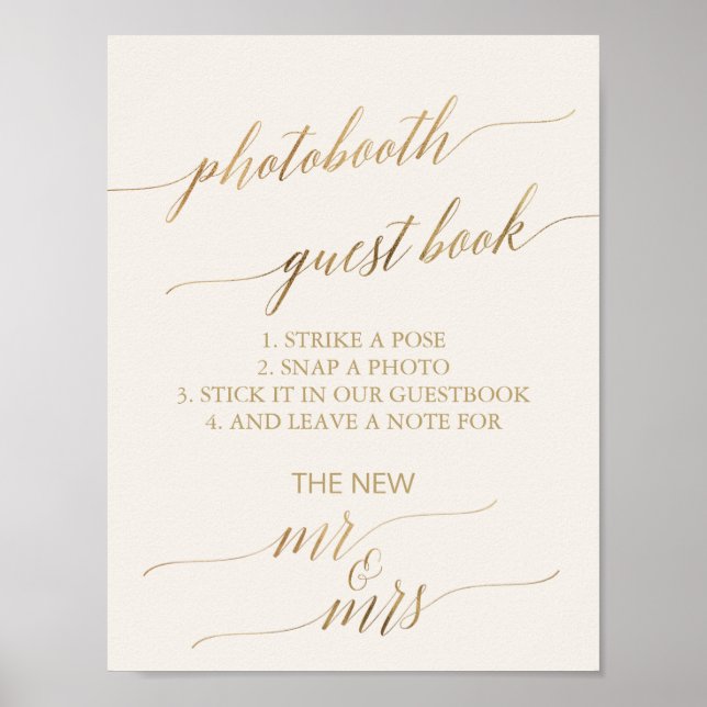 Elegant Gold Calligraphy Ivory Photo Guest Book (Front)