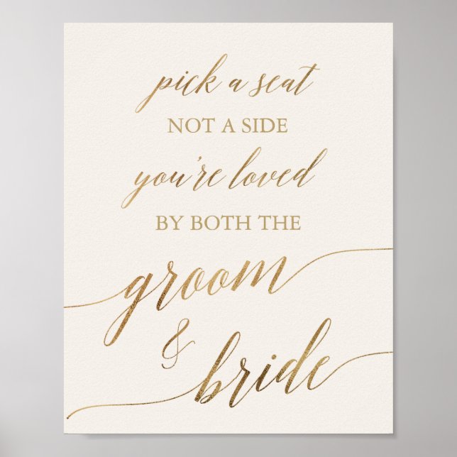 Elegant Gold Calligraphy | Ivory Pick A Seat Sign (Front)