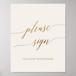 Elegant Gold Calligraphy Ivory Please Sign Poster