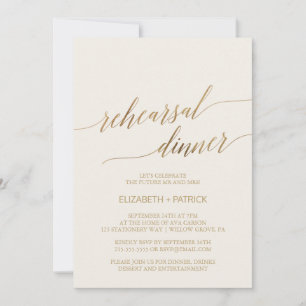 Elegant Gold Calligraphy   Ivory Rehearsal Dinner Invitation