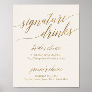 Elegant Gold Calligraphy Ivory Signature Drinks Poster