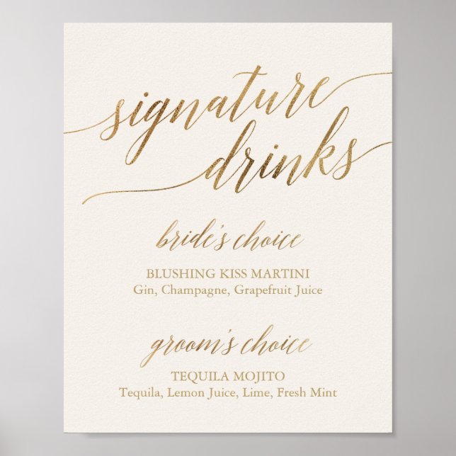 Elegant Gold Calligraphy | Ivory Signature Drinks Poster (Front)
