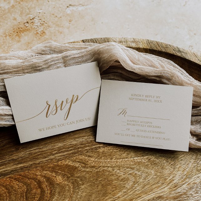 Elegant Gold Calligraphy Ivory Song RSVP Card (Creator Uploaded)
