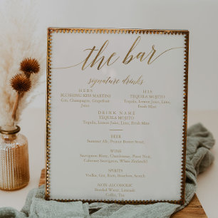 Elegant Gold Calligraphy Ivory The Bar Menu Poster