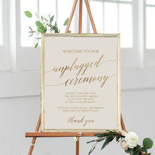 Elegant Gold Calligraphy Ivory Unplugged Ceremony Poster