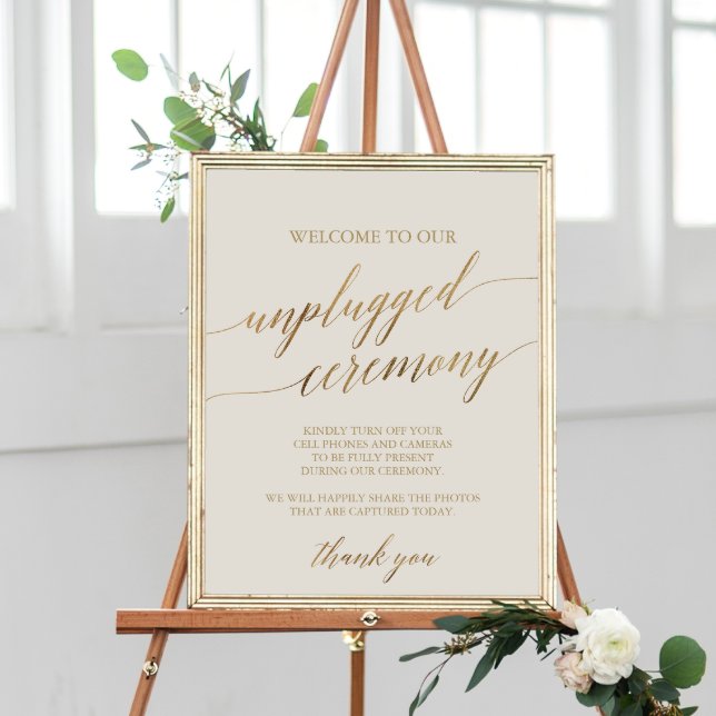 Elegant Gold Calligraphy Ivory Unplugged Ceremony Poster (Creator Uploaded)
