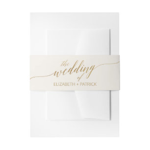 Elegant Gold Calligraphy Ivory Wedding Belly Band Invitation Belly Band